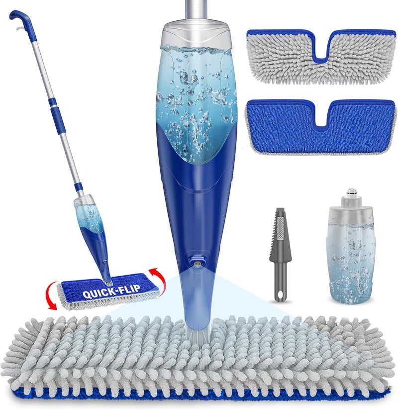 PAPCLEAN Spray Mops for Floor Cleaning: Double Sided Dust Mop for Hardwood Wood Tile Floor with Reusable Microfiber Pads - Wet Dry Kitchen Bathroom Cleaning - Image 1